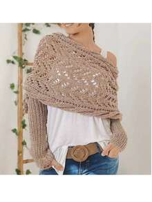 Áo khoác cardigan dài tay dệt rỗng cho mùa Thu/Đông - Khăn choàng đan tay đôi - Xem 3