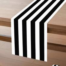 1pc Black & White Striped Table Runner & Table - Modern Horizontal Stripes, Durable Fabric, White Background With Black Stripes (13x48/72/ Inch) Suitable For Weddings, Birthdays, Christmas, For -Occasion Elegant Table Decor - Nhiều màu - Xem 6