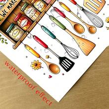 1/3 件装墙贴/置物架，以水彩面包和花瓶图案、励志名言为特色，防水可移除壁纸，适用于厨房瓷砖和餐厅背景墙装饰。 - 彩色 - 查看 2