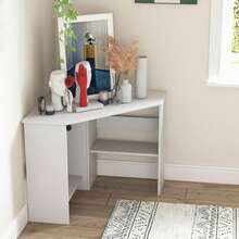 COSTWAY Corner Computer Desk Triangle Writing Workstation W/ Storage Shelf - 白色 - 查看 9