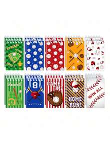 10 Peças/Conjunto de Cadernos Espirais Novos com Designs de Futebol, Rugby e Beisebol. Compactos e Portáteis, com Páginas Destacáveis. - Multicolorido - Visão 10