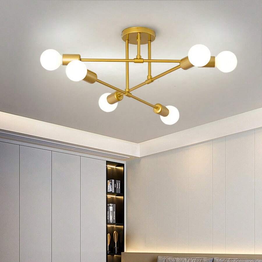 Multi-Head Branched Ceiling Light Fixture, Nordic Style For Living Room, Bedroom, Dining Room, Home Lighting, American Style, Bulbs Not Included - Gold - View 1