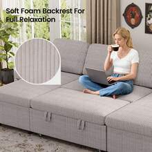 Corner Sofa Bed, U-Shaped Sleeper Sectional Couch Bed, 3-In-1 Corduroy Convertible Pull Out Sofa Bed With Adjustable Backrest, Storage And Cup Holder For Living Room - U Corduroy - Silver Gray - View 8