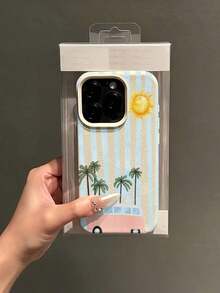 1pc White Floral Blue & Pink Striped Minimalist Pattern Full Coverage TPU Shockproof Phone Case Compatible With Apple 16, 15, 14, 13, 12, 11 Pro Max And Series - Style 4 (1 Piece) - View 4