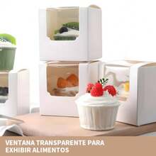 CYPNPaquete de 50 Cajas para Cupcakes Individuales 10x10x10 cm Cajas para Postres Muffins Repostería con Ventana y Inserto de Cartón para Cumpleaños Fiestas Repostería y Regalos BlancoFashion - 219620587 - Ver 4