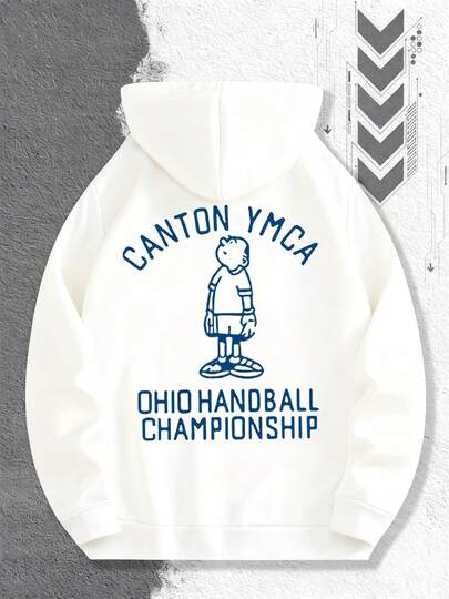背面には「CANTON YCA」と「OHIO HANDBA CHAPIONHIP」の文字が青く、中央にはシンプルな男の子のレトロなスポーツスタイルのフード付きスウェットシャツが描かれています。 感謝祭、ハロウィーン、クリスマス、バレンタインデーのパーカー、洗濯機洗い可能、多機能ワードローブの必需品、耐久性があり、実用的で、手頃な価格で、カジュアルで多用途なベースプルオーバー、素晴らしいギフトです。