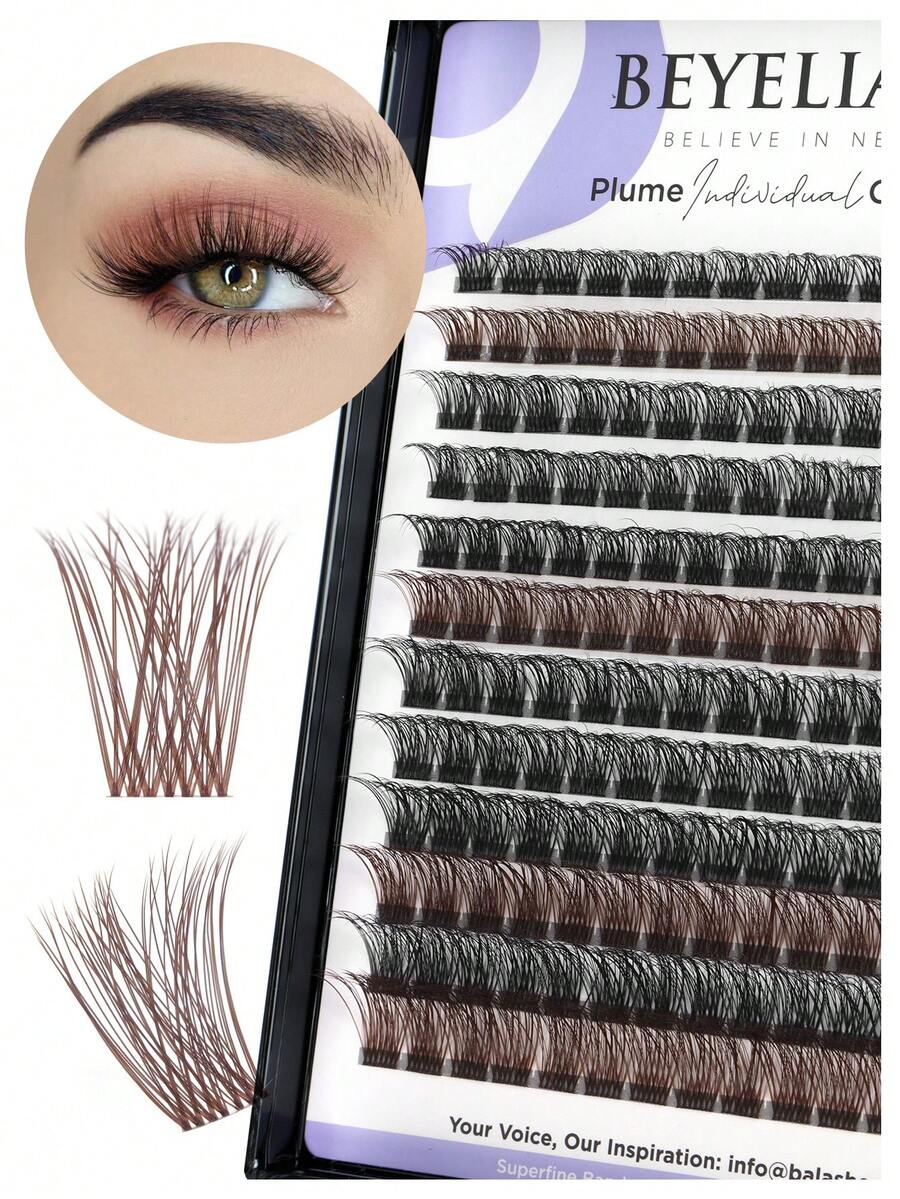 168PCS D-Curl BEYELIAN Brown Cluster Lashes Individual Brown Lash Clusters False Eyelashes Extension Natural Look Reusable - D - View 1