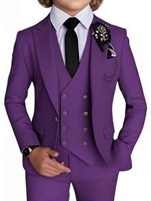 Stylish Boys 4 Piece Slim Fit One Button Formal Suit Set With Tie For Wedding Prom Party - Purple - View 1