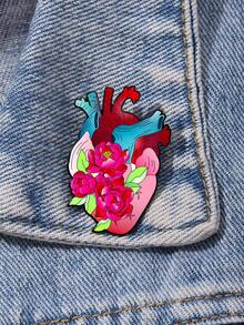 1PC Artistic Heart Anatomy & Floral Fusion Enamel Pin - Featuring The Anatomical Details Of The Heart (With Red-Blue Vascular Structures And Pink Myocardial Textures), Decorated With Vibrant Pink Peonies And Fresh Green Leaves, Presenting A Romantic And Unique Anatomical Aesthetic Style. - CZ3588-4 - View 6