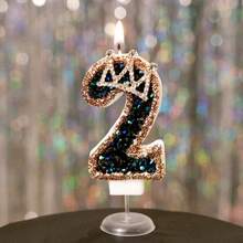 1pc Birthday Candle Number, Holiday Party Cake Decor, Shiny Crown Design Elegant Candle Gifts Graduation,Wedding - Multicolor - View 5