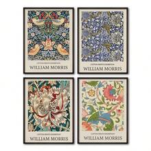Bộ 4 tranh nghệ thuật William Morris - Tranh hoa cổ điển, thích hợp trang trí nhà cửa, phòng ngủ, phòng khách, phòng tắm, tường; Có thể chọn tranh kèm khung. - Nhiều màu - Xem 3