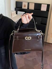 时尚小方肩包，新款高端轻便女士手提包 - 咖啡 - 查看 4