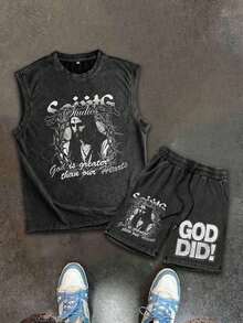 复古深色男士水洗做旧背心 - 黑色 - 查看 4