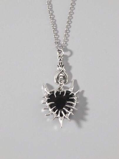 Vintage Dark Gothic Style Personalized Thorn Heart, Bat, Heart Pendant Necklace, Hip Hop Jewelry Necklace, Valentine's Day Gift