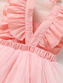 2pcs/Set Soft & Comfortable Casual Elegant Baby Girl Outfit, Cute Crown & Letter Pattern, Bow Decor, Ruffle Mesh Princess Romper Dress & Headband Set, Suitable For Party, Vacation, Photography And Daily Wear - Multicolor - View 8