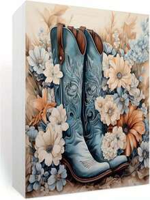 A Western Carriage Cowboy Boot Wooden Box With A Rustic Blue And Brown Floral Design, Perfect Gift For A Cowgirl, A Home Office Or Bathroom Shelf Decoration, 5x5 Inches, Cowboy Hat Decoration. - trắng - Xem 1