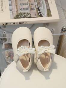 1 Pair Baby Girl Lace Pearl Bow Comfortable Low Vamp Flat Casual Shoes, Suitable For Daily Outdoor Wear, All Seasons - Beige - View 7