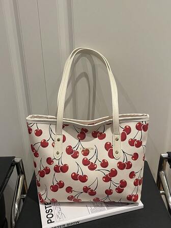 Borsa a tracolla di alta qualità con stampa di ciliegie, borsa a tracolla portatile, adatta per lo shopping, gli spostamenti e i viaggi delle donne