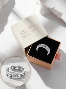 Gift Box Set Elegant Heart-Shaped Cubic Zirconia Rhinestone Ring, Women's Party & Daily Versatile Jewelry, Copper Material Non-Fading & Hypoallergenic, Suitable For Holiday Gifts - Silver - View 7