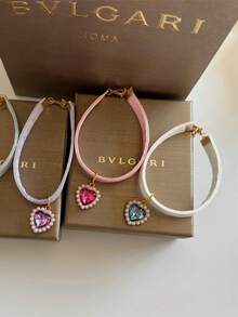 1pc Pet Cat Faux Pearl Heart Zirconia Collar, Cute Lightweight Anti-Choke Adjustable Collar, Make Your Kitty Look Like A Princess - Multicolor - View 1