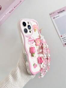 Cream Textured Painted Accessory With Attached Chain Wave Edge Cartoon Phone Case Compatible With Apple, Redmi Series - Multicolor - View 6