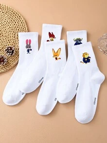 Disney 1/5/10 Pairs Unisex Cartoon Crew Socks, Zootopia Movie Themed Funny Patterns, Cute Cartoon Design, Suitable For Daily Wear, Providing All-Day Comfort And Good Elasticity - Multicolor - View 8