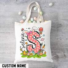 Personalized Easter Bunny Canvas Tote Bag, Customizable Easter Tote Bag With Name, Bunny Ear Easter Tote Bag, Boys Girls Easter Tote Bag, Reusable Tote Bag, Easter Basket, Happy Easter, Easter Gift - White - View 8