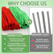 Red & Green 221 Pieces Pipe Cleaners Craft Flower Kit, 200Pcs Fluffy Fuzzy Sticks Bulk With 20Pcs Floral Wire And 1Pc Tape, Chenille Stems Art Supplies For Rose Bouquet DIY Valentine's Day Project Gifts - Multicolor - View 4