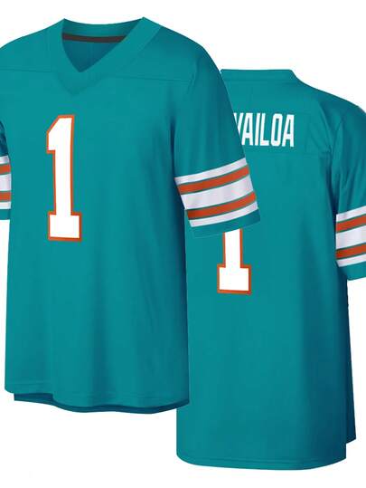 Men's #1 American Football Jersey Embroidered Athletic Short Sleeve Tee In Grateful Green