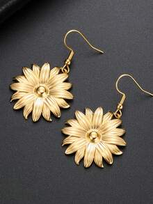 1对时尚女士不锈钢向日葵吊坠耳环，复古耳环，向阳而生，送朋友的礼物 - 時尚系列 - 查看 3