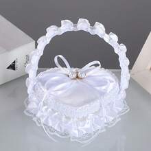 婚礼戒指枕形心形盒，白色浪漫蕾丝珍珠戒指盒，带丝带，适用于婚礼仪式戒指童 - 彩色 - 查看 5