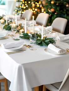 1/4pcs White Plastic Disposable Tablecloth, 137x183cm White Disposable Rectangle Tablecloths For Party, Baby Shower Birthday, Wedding, Gender Reveal,Picnic, Home Kitchen Dining Room Decorations - White - View 6