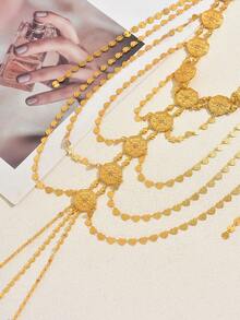 1pc Vintage Hollow Carved Metal Disc Long Chain Headpiece, Women Wedding/Formal Event Accessory