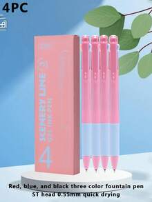 3-Color Retractable Ballpoint Pen Set, Black/Red/Blue 0.5mm Ink, Cute Gel Pens For Office, School, Business Writing, Smooth & Durable Multi-Function Stationery - Multicolor - View 12