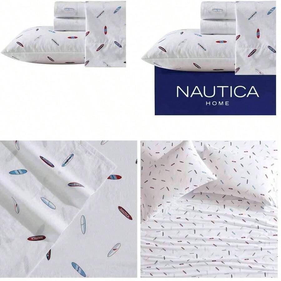 Nautica - Juego de sbanas Individuales, Juego de Cama de percal de algodn, ntido y Fresco, Ligero y Transpirable (Caminata de la Langosta, Individual) - individual+lobster walk rojo/azul - Ver 1