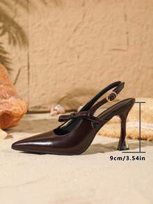 Women's High Heel Shoes, New Design With Cute Bow Decor, Adjustable Ankle Strap, Pointed Toe, PU Material, 9CM Elegant Stiletto Heel, Available In Silver And Coffee Brown, Suitable For Daily Wear, Party, Date, Valentine's Day - Brown - View 5