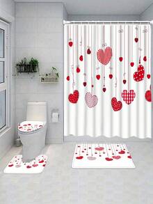 1/4 Piezas Conjunto de Cortina de Ducha Romántica para el Día de San Valentín, Impermeable de Poliéster con Patrón de Corazón, Lavable a Máquina, Incluye 12 Ganchos, Decoración de Baño con Tema de Amor Tejido, Regalo Ideal para el Día de San Valentín - Multicolor - Ver 20