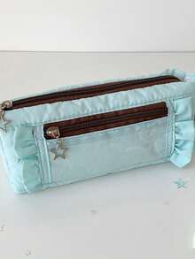 1pc Girly High-Quality Lace Pencil Case, Student Stationery Storage Bag, Cute Portable Cosmetic Bag, Makeup Brush Holder, Lipstick Pouch, Multi-Functional Storage Bag, Unique Star-Shaped Zipper Design, Suitable For Storing Stationery, Lipstick, Makeup Brushes, Lip Gloss, Keys, Coins, Ideal Gift For Girlfriend, Back To School, Birthday, Bridesmaid, Travel, Dorm, School