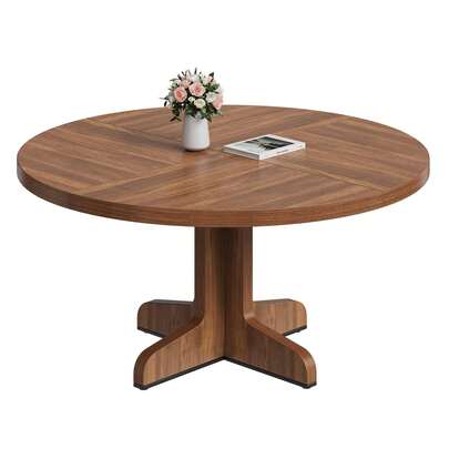 Mesa de comedor redonda para 4, mesa de comedor de 47 pulgadas con base de madera, mesa de comedor circular de cocina para comedor, cocina, sala de estar (solo mesa