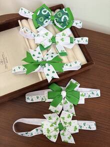 1pc Women's Cute Elastic Headband Hair Accessory, Green Lucky Clover Design, Festive Headpiece, Beautiful Gift - Multicolor - View 4