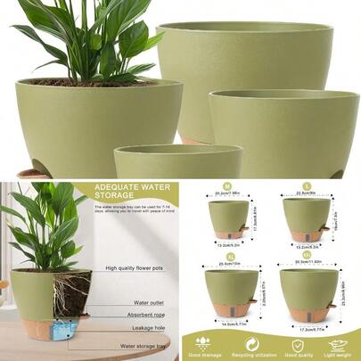 Plant Pots, 12/10/9/8/ Inch Large Plastic Self Watering Flower Pots Indoor Outdoor With Drainage Holes, Deep Reservoir, Nursery Planting Pot For Indoor Out Door Plants