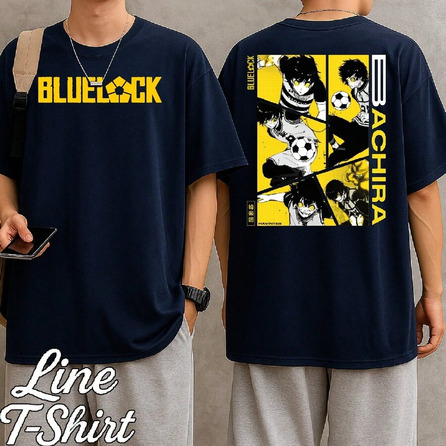 Blue Lock Anime Manga Sports Fiction Soccer Geek Unisex T-Shirt For Men And Women, 100% Cotton, Premium Streetwear, New Release, Immediate Shipping, Various Colors!! Plus Size - 藏蓝色 - 查看 1
