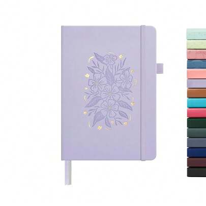 &And Per Se Dotted Journal Notebook For Women&Men With Pattern, A5 Leather Hardcover, 160 Pages 100GSM Thick Dotted Paper, 3 Sheets Of Stickers Included(Lavender)
