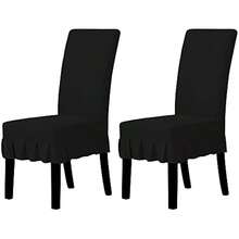 Easy-Going Dining Chair Covers Stretch Parsons Chair Slipcover With Skirt Chair Covers For Dining Room Restaurant Banquet (2 PCS, Light Gray) Local Shipping - 黑色 - 查看 1