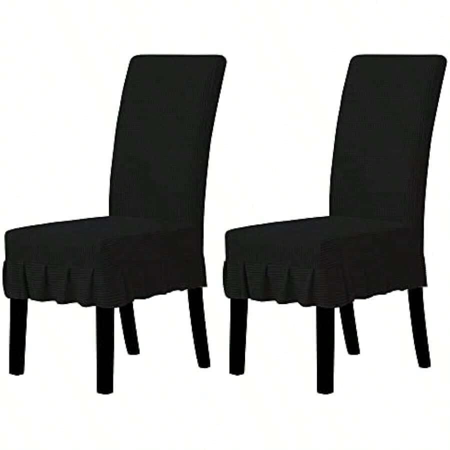 Easy-Going Dining Chair Covers Stretch Parsons Chair Slipcover With Skirt Chair Covers For Dining Room Restaurant Banquet (2 PCS, Light Gray) Local Shipping - 黑色 - 查看 1