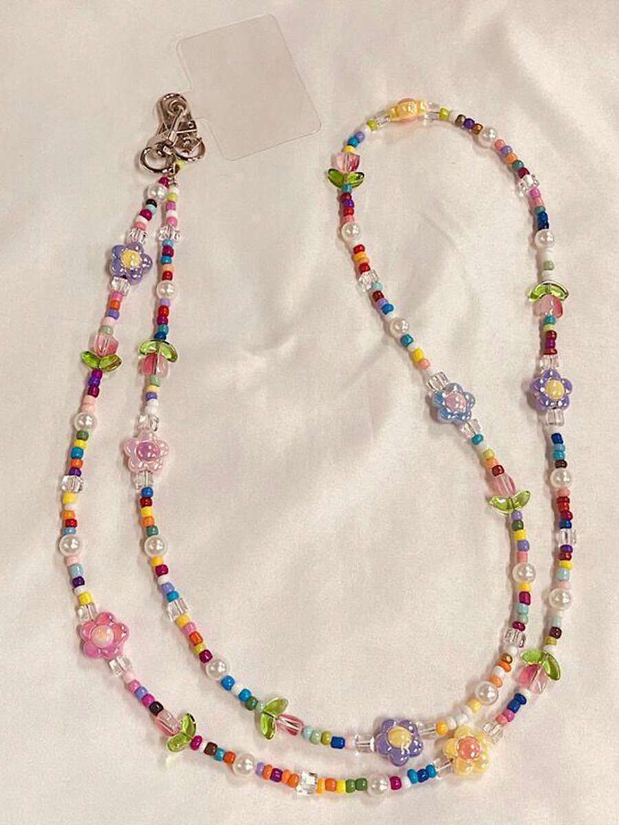 Correa para teléfono con flores de tulipán desmontable, accesorio de cadena para bolso con cuentas, nuevo diseño compatible con Android y la mayoría de teléfonos inteligentes, regalos para madres, familia, amigos, cumpleaños, vacaciones - Multicolor - Ver 1