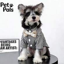 Striped Pattern Pet Shirt For Daily Wear With A Bow Tie Decoration In Spring And Summer - Blue - View 1