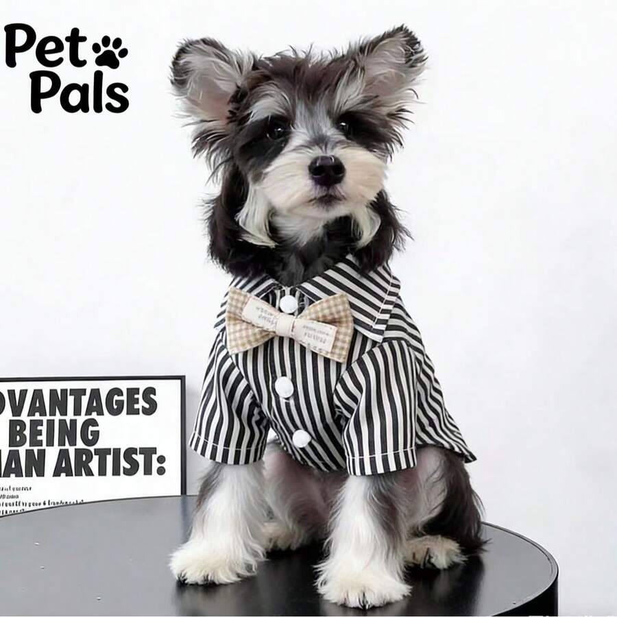 Striped Pattern Pet Shirt For Daily Wear With A Bow Tie Decoration In Spring And Summer - Blue - View 1