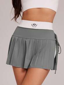 VUTRU 二合一高腰褶裥运动裙，侧开衩，网球/高尔夫裙