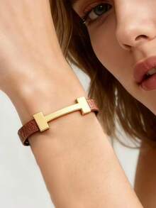 1件时尚金色字母装饰皮革手链，送给女朋友的优雅礼物 - 手鍊 - 查看 3
